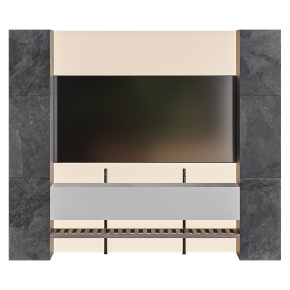 Bathroom with two sinks and a large mirror.