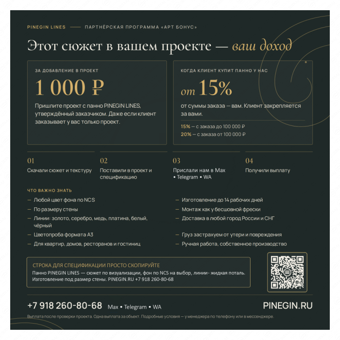 Панно Lines PINEGIN фреска обои «Воздушные сферы» линии поталь фон Ncs артикул PL004