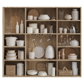 Cupboard with kitchenware and tea utensils