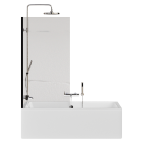 Bathroom with a screen and Villeroy & Boch faucets.