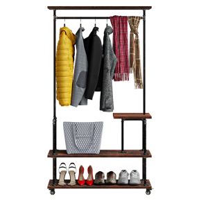 Loft-style floor-standing coat rack.