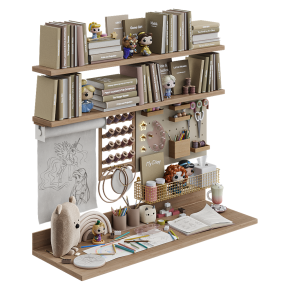 Toys, wall decor and a desk with princesses