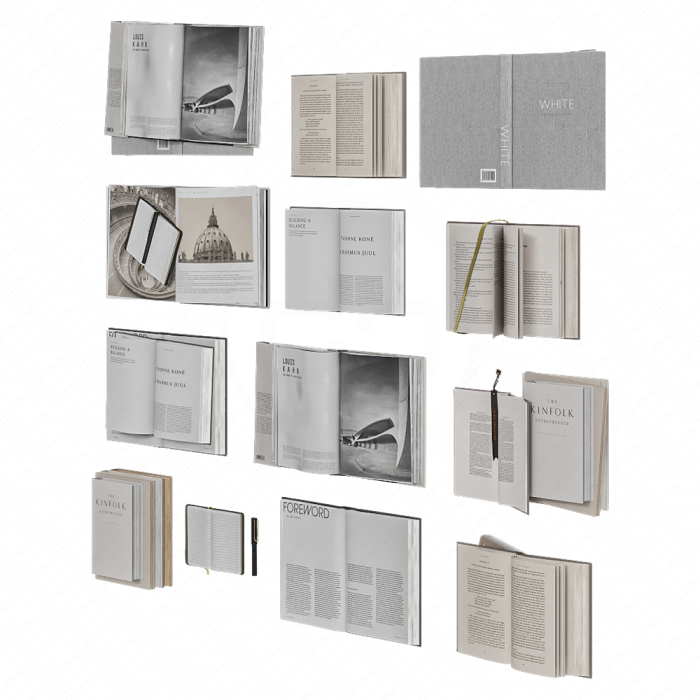 Коллекция открытых книг, блокнотов и журналов