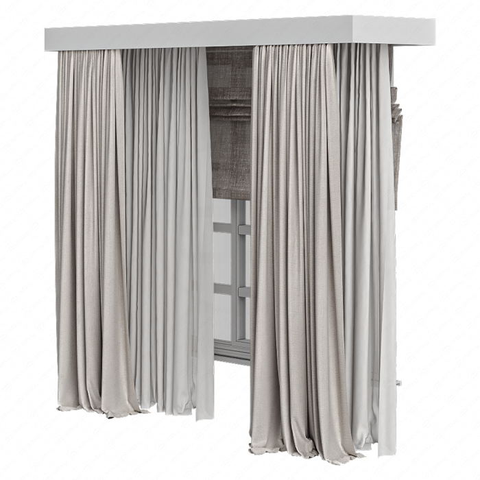 Шторы светло-коричневые в пол и римская