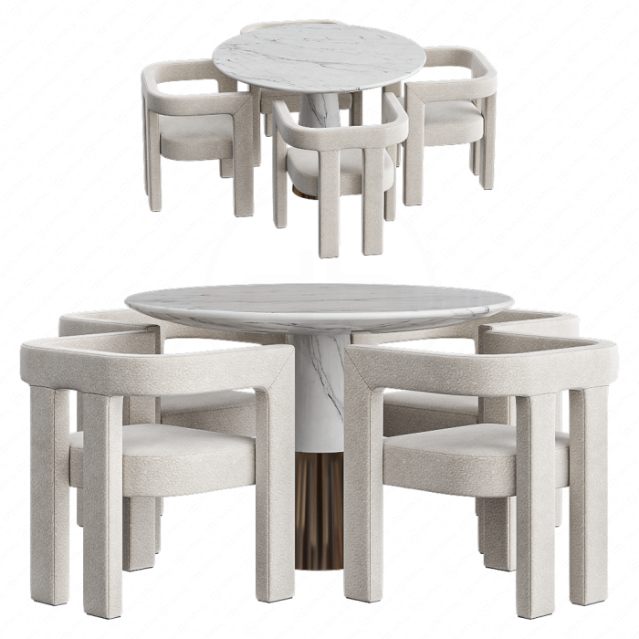 Обеденный стол VEX и стулья STATURE IVORY от CB2