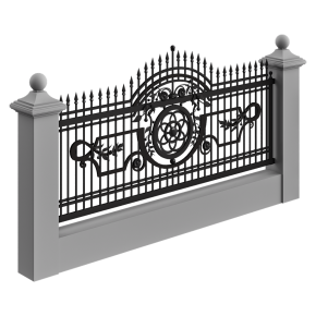 Wrought-iron fence with concrete.