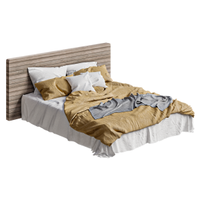 Bed with a wooden headboard