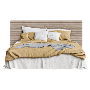 Bed with a wooden headboard