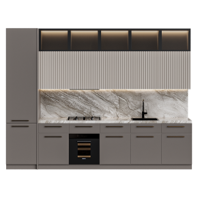 Кухня светло-бежевая прямая с подсветкой