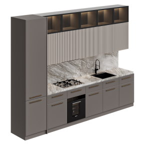 Кухня светло-бежевая прямая с подсветкой