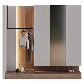 Entryway layout with a wall-mounted cabinet.