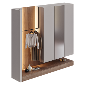 Entryway layout with a wall-mounted cabinet.