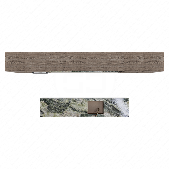 Кухня коричневая с островом из мрамора