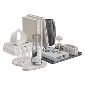 Decorative interior set with a decanter and glasses.