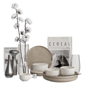 Decorative set with a sprig of flax