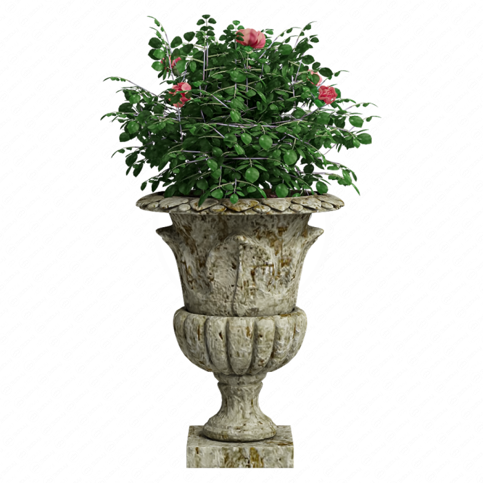 Садовая ваза из камня с цветами