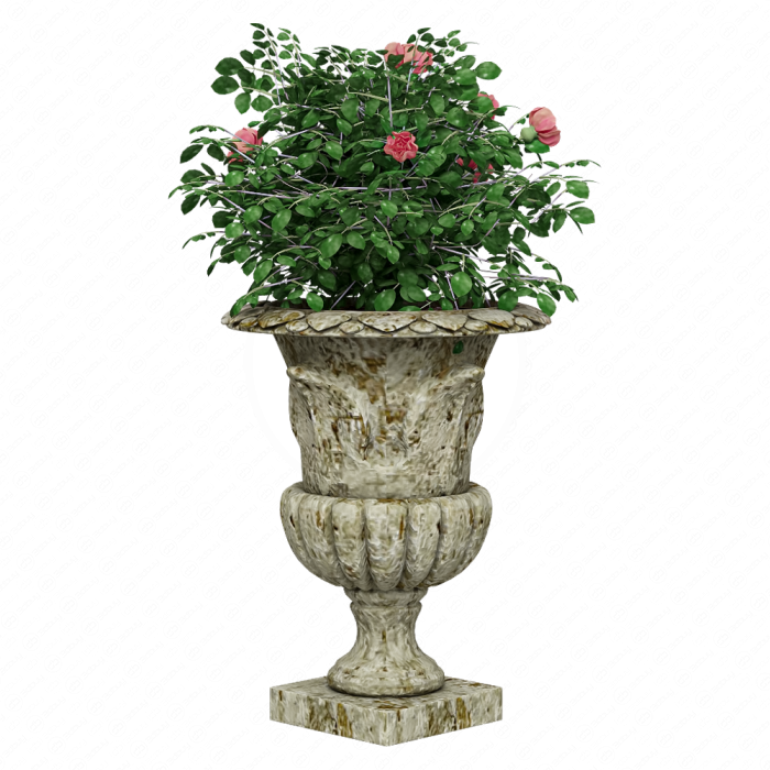 Садовая ваза из камня с цветами