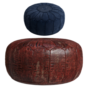 Round Moroccan leather pouf