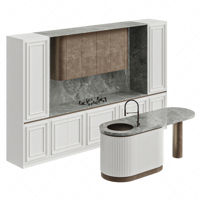 Кухня молочная с овальным островом