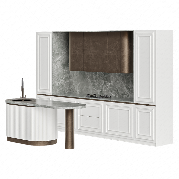 Кухня молочная с овальным островом