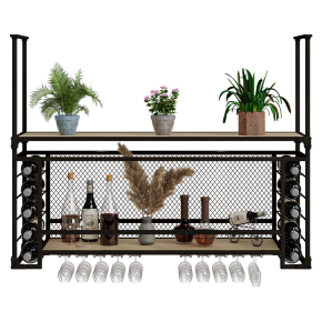 Suspended bar with dishes.