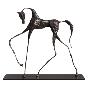 An abstract sculpture of a horse.
