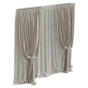 Шторы бежевые с подхватами и тюлем