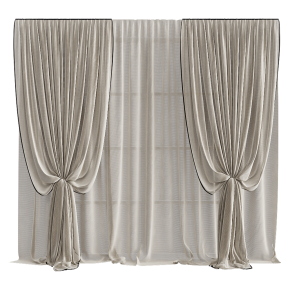 Шторы бежевые с подхватами и тюлем