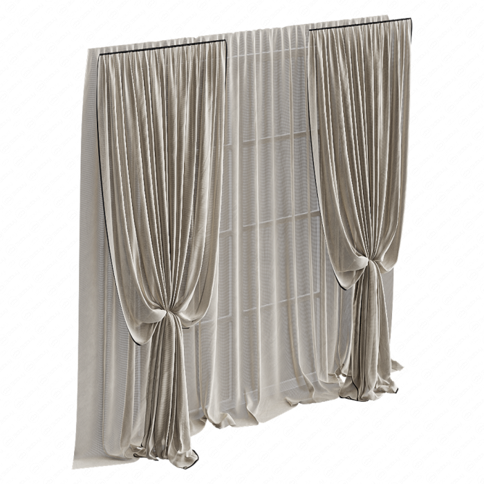 Шторы бежевые с подхватами и тюлем