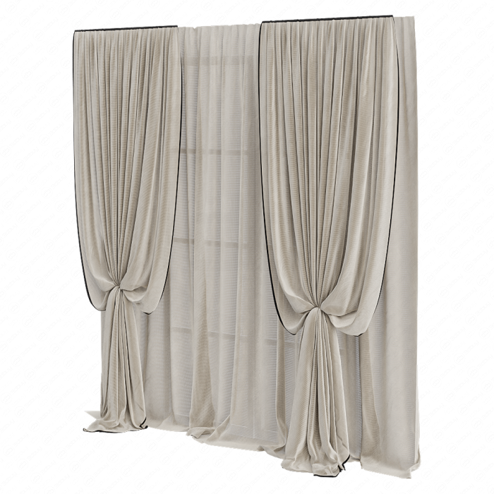 Шторы бежевые с подхватами и тюлем