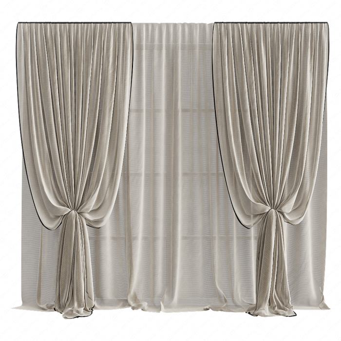 Шторы бежевые с подхватами и тюлем