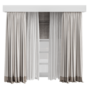 Шторы коричневые в пол и римская