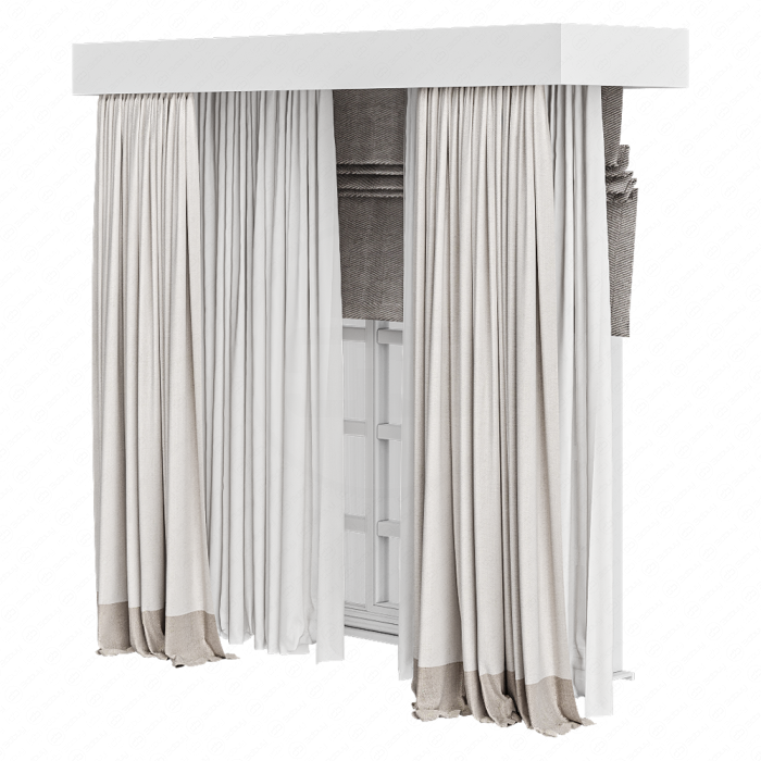 Шторы коричневые в пол и римская