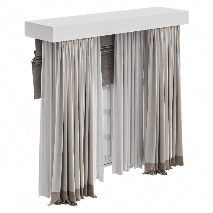 Шторы коричневые в пол и римская