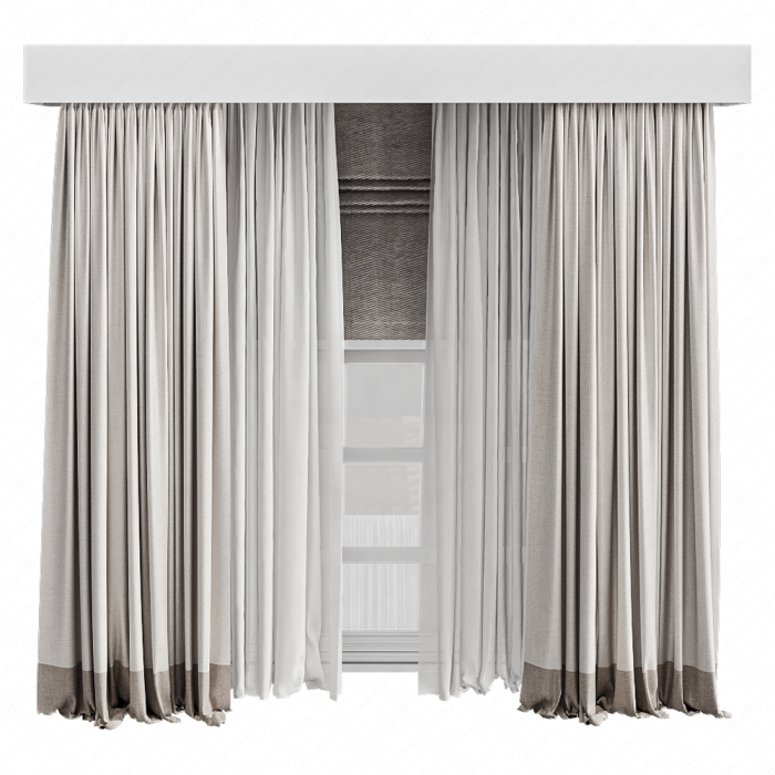 Шторы коричневые в пол и римская