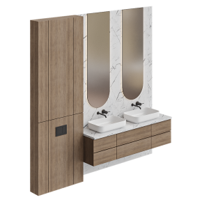 Two-sink bathroom design with a wall-mounted vanity.