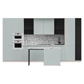 Mint-colored straight kitchen.