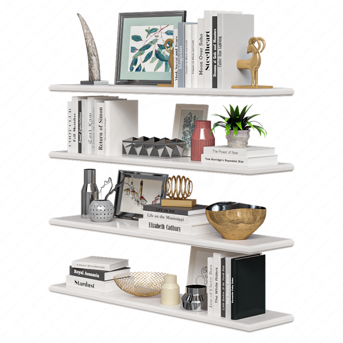 Полки с книгами, растениями и декором