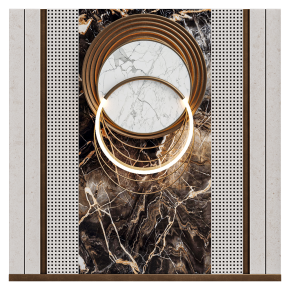 Wall decor with a stone panel.