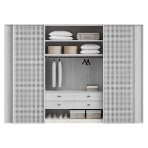 Wardrobe with woven fronts.