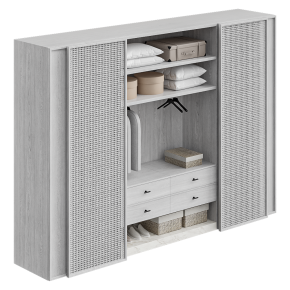 Wardrobe with woven fronts.