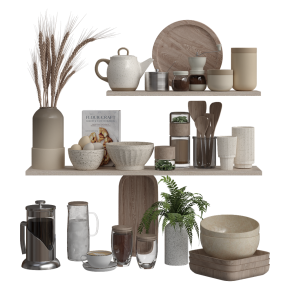 Filling shelves with kitchen decor