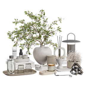 Decorative interior set with a lamp and glasses.