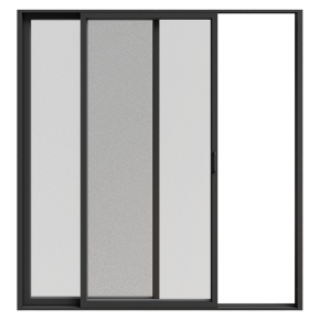 A set of sliding metal windows.