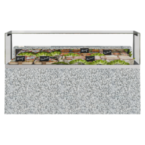 Refrigerated display case with ready meals.