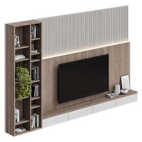 TV stand with houseplants.
