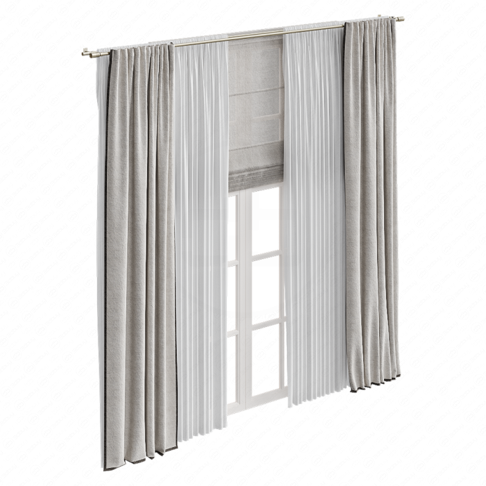 Шторы в пол с римской бежевые и тюль