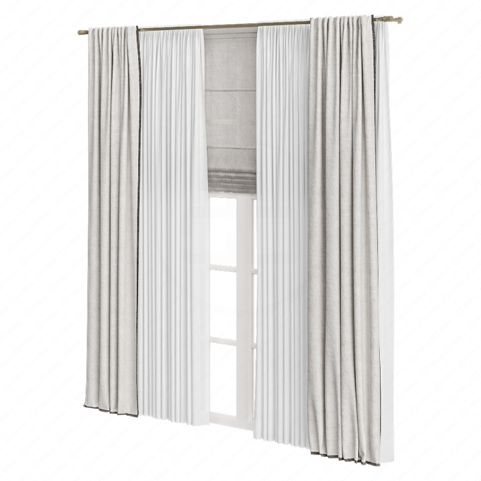 Шторы в пол с римской бежевые и тюль