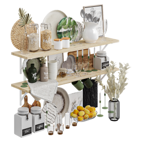 Decorative kitchen set for shelves with flowers.