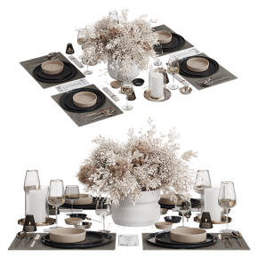 Decorative set with dishes and a vase